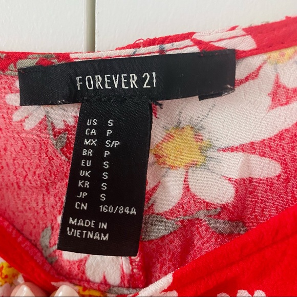 Red Daisy Flowers Flouncy Mini Sundress | 90s Vintage | Size Small - Picture 3 of 4